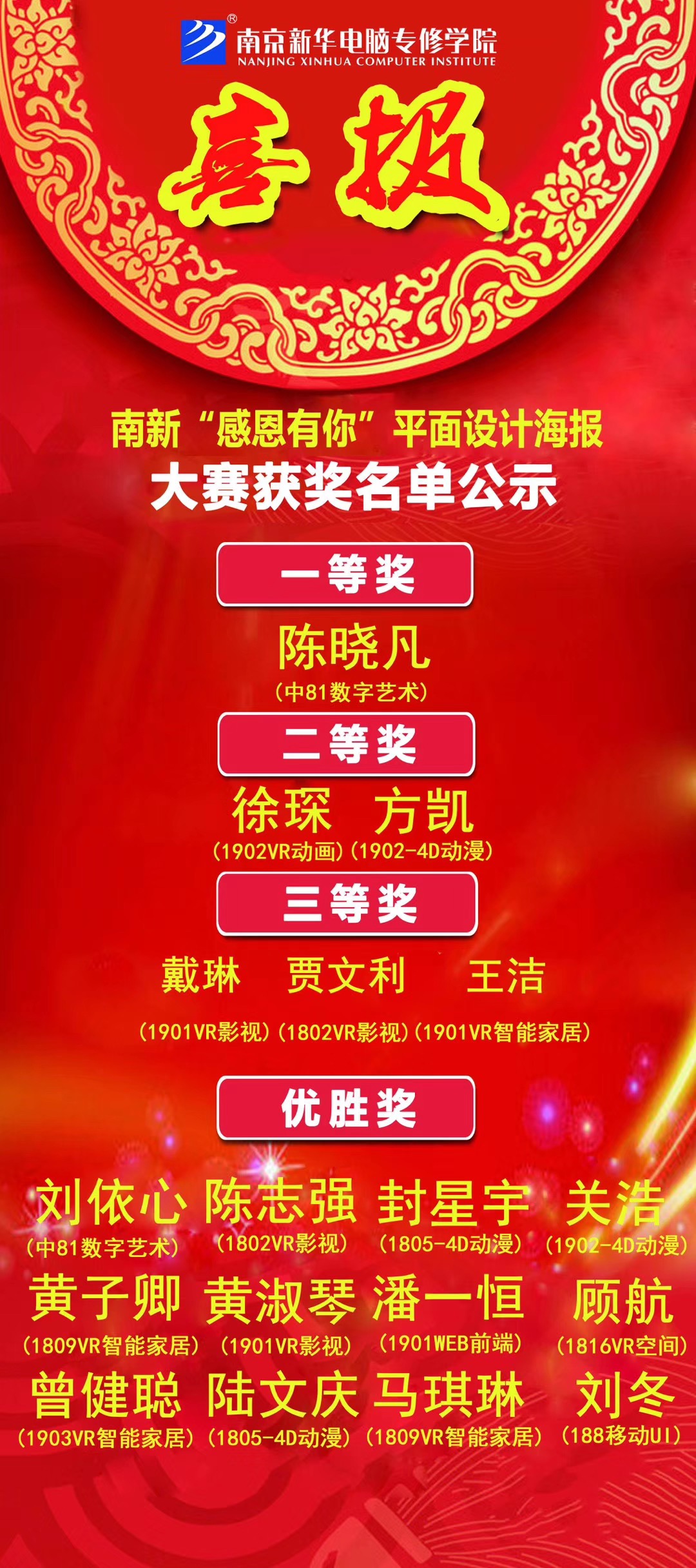 咻！前方為您發(fā)來南京新華“感恩有你”平面海報(bào)設(shè)計(jì)大賽的獲獎(jiǎng)捷報(bào)啦！